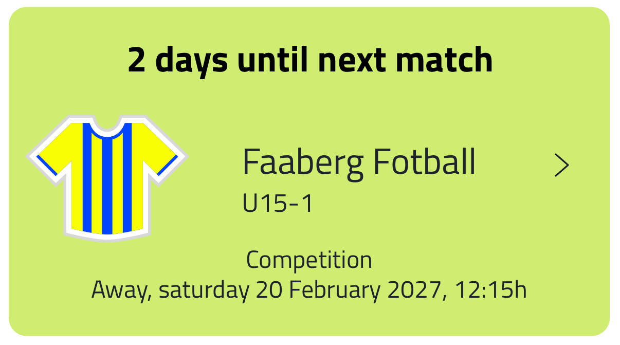 Dashboard card showing days until next match