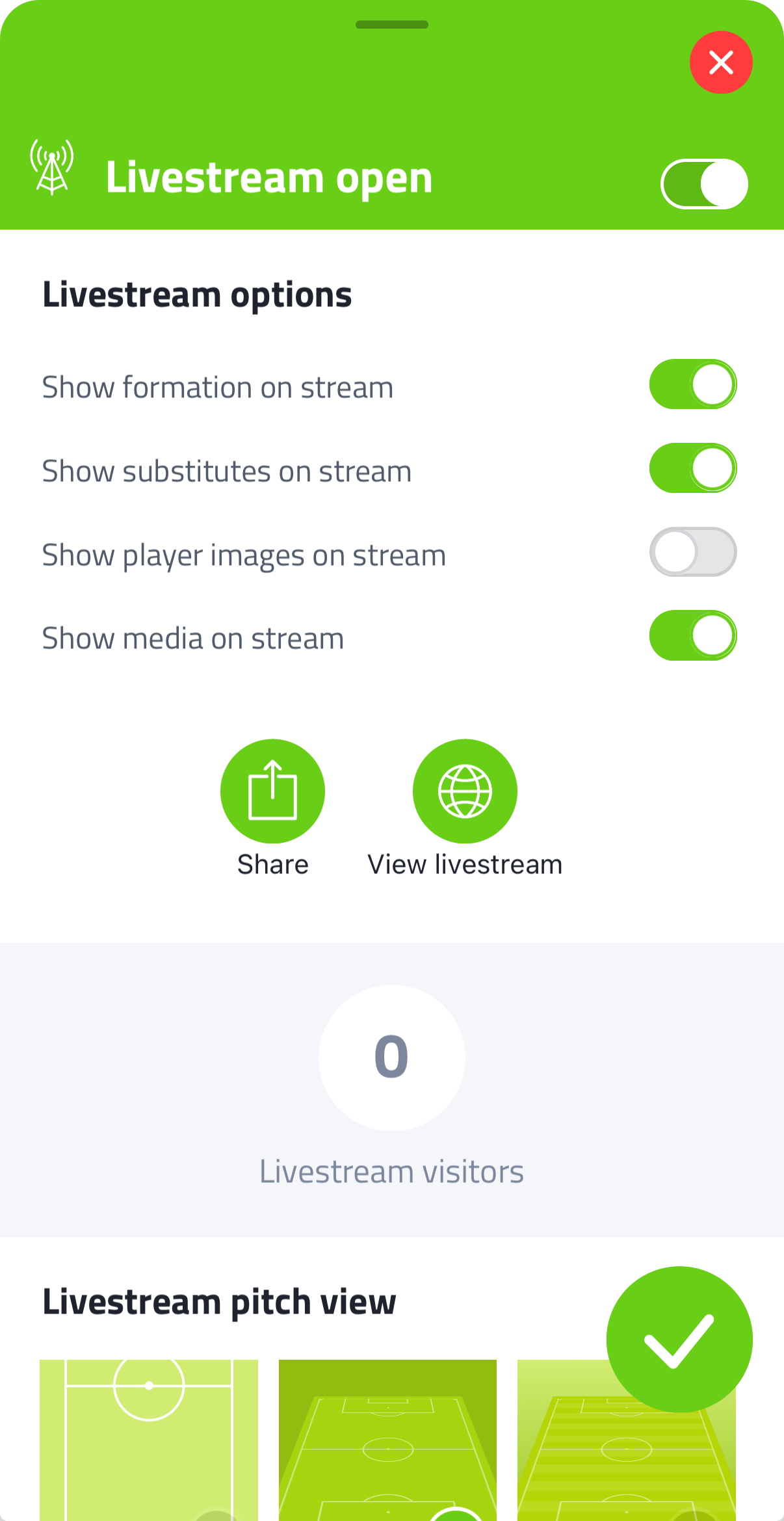 Livestream settings screen