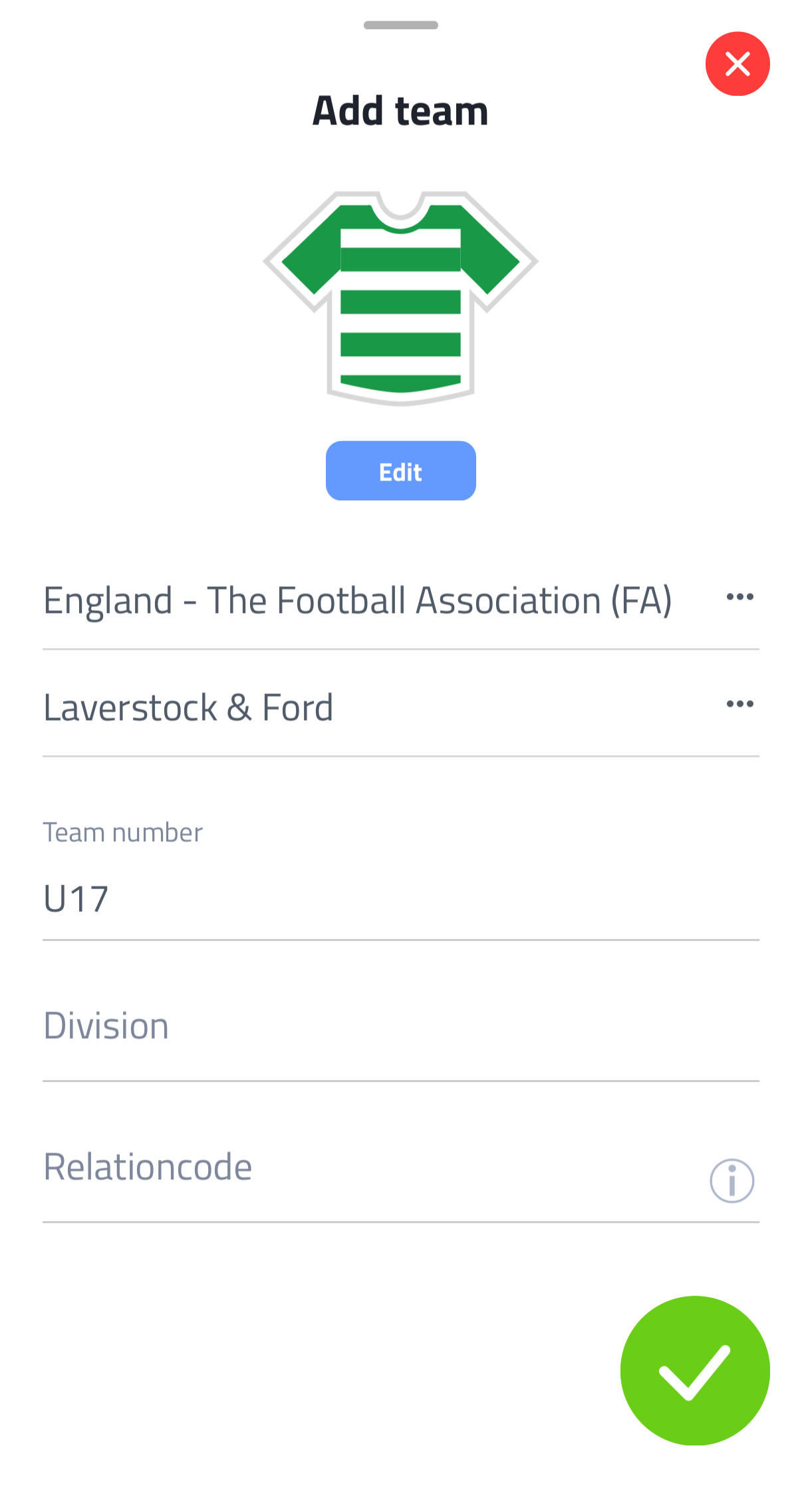 Add team screen
