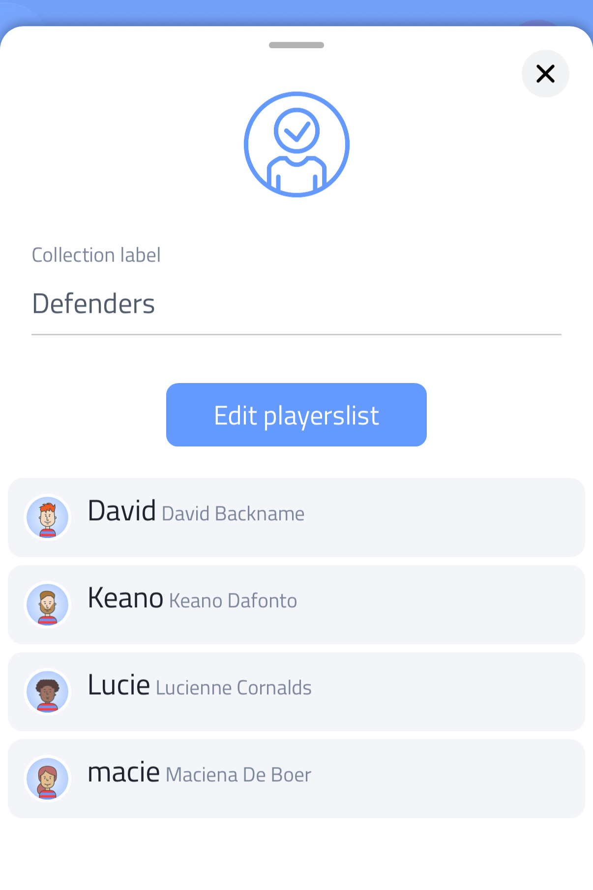 Player collection setup with player list