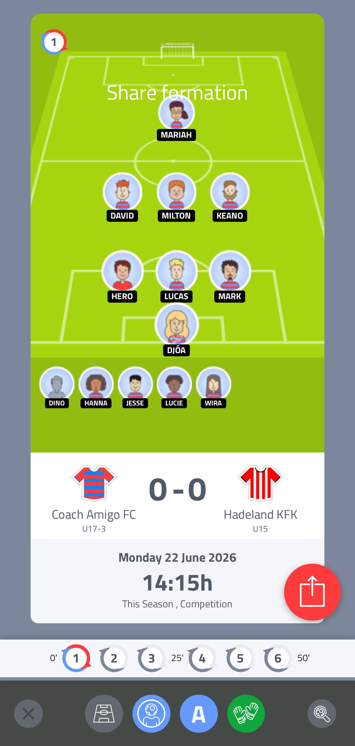 Share formation screen with lineup on the pitch